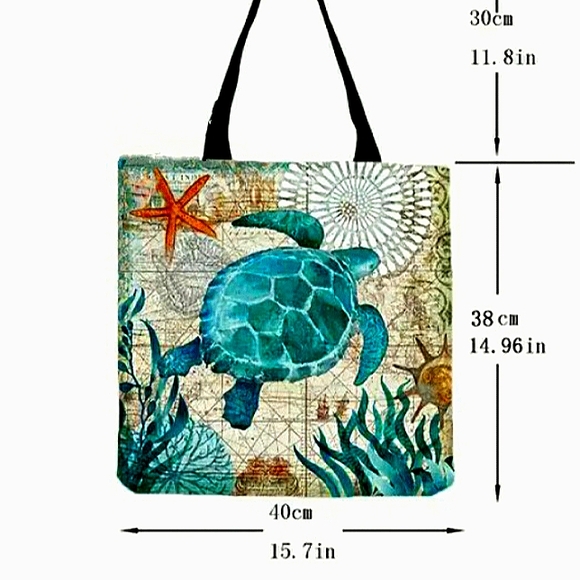 Sea turtle print beach bag/ shopping tote, NWT - Picture 3 of 3